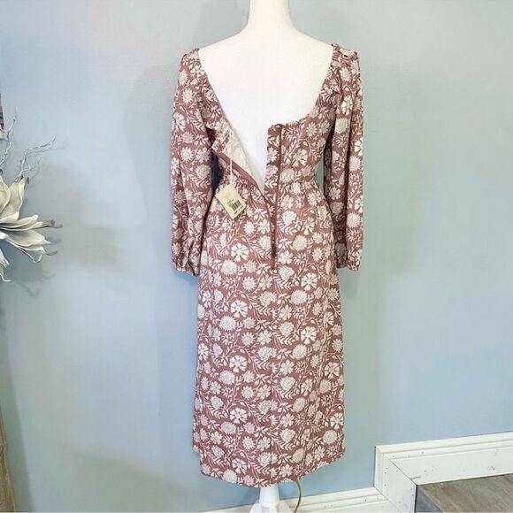 FAHERTY Freya Clay Jai Floral Blouson Sleeve 100% Cotton Flowy Midi Dress Sz S - Picture 6 of 12
